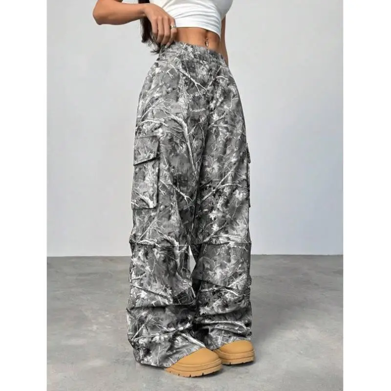 

Retro Streetwear Camouflage Sports Wide Leg Pants 5602 Sle Hip Hop Trendy Men's Cargo Trousers Ci Walk Nine Points Length
