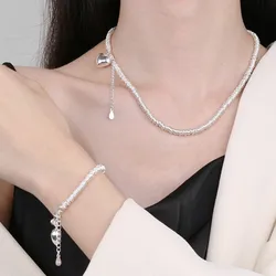 2024 New Trend Silver Color Thick Chain Jewelry Sets for Women Necklace Bracelet LOVE Heart Pendant Party Jewelry Gifts