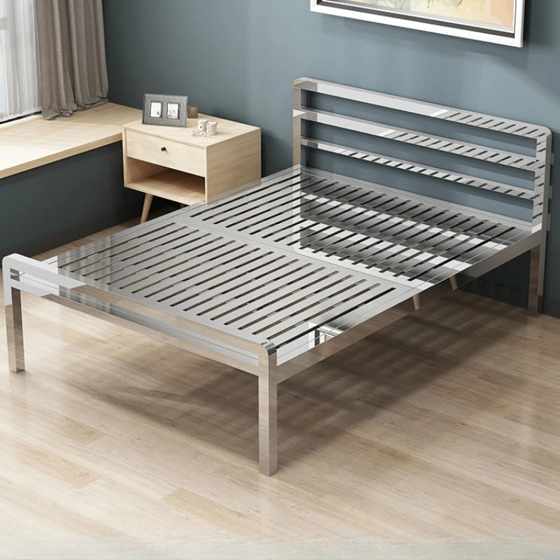 

Thickened 304 stainless steel bed 1.5m 1.8m double bed Modern minimalist bedroom wrought iron bed 1.2m single.