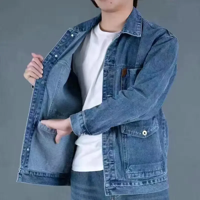 Spring and Autumn Denim Coat Men Spring and Autumn New Trend Loose and Handsome Retro Multi-pocket Jacket Men's Coat