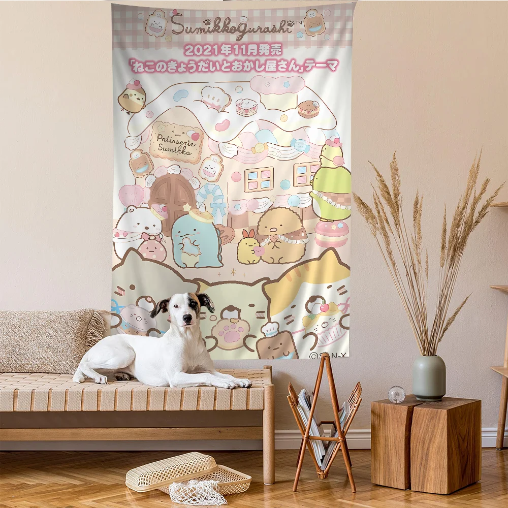 Kawaii S-Sumikko G-Gurashi Cute Tapestry Anime Tapestry Hanging Tarot Hippie Wall Rugs Dorm Hanging Hanging Bohemian Tapestry