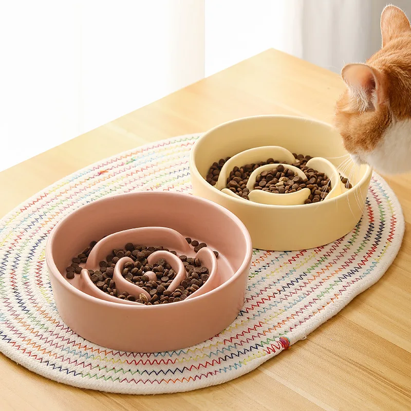 Ceramic Pet Cat and Bowl Small and Medium Sized Dog Slow Food Bowl Anti Choking Slow Food Bowl Anti Overturning Pet Accessories