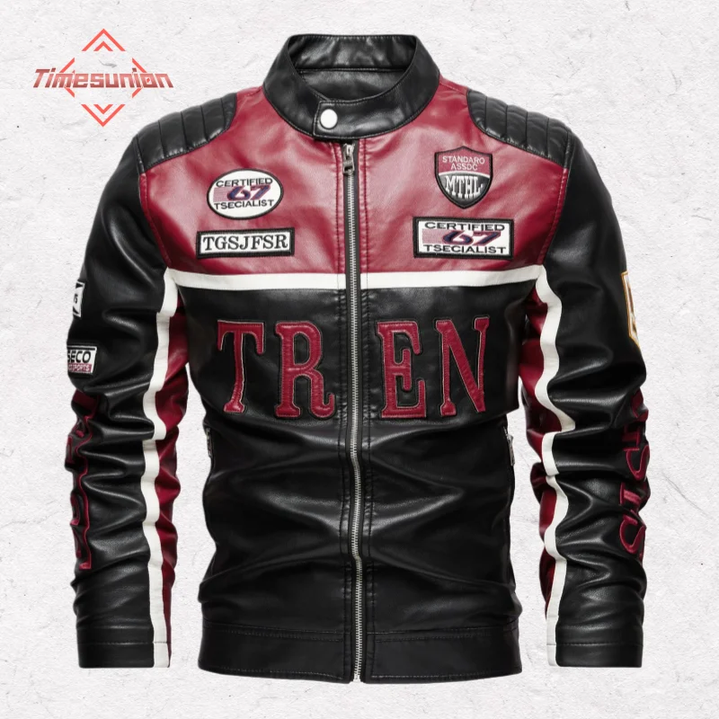 

Уличная кожаная куртка с цветными блоками, мужской весенне-осенний гоночный костюм с вышивкой для мотоциклов