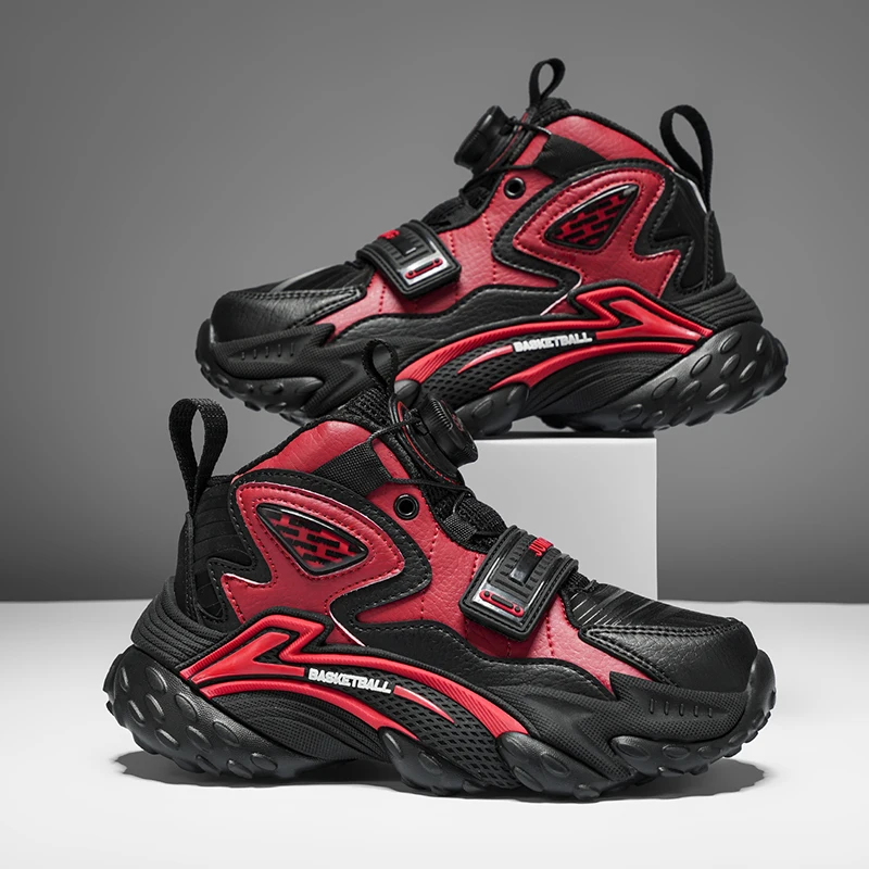 

Children‘s Non-slip Basketball Sneakers Cushioned Basketball Training Shoes PU Leather Kids Sports Shoes Breathable Running Shoe