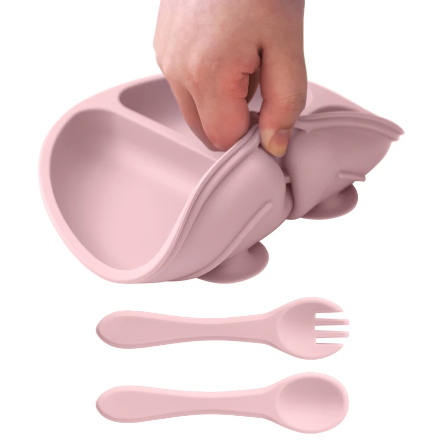 Wholesale BPA Free Kids Dining Dishes Plate Toddlers Silicone Suction Feeding Bowl Baby Plate With Spoon Baby Feeding Set