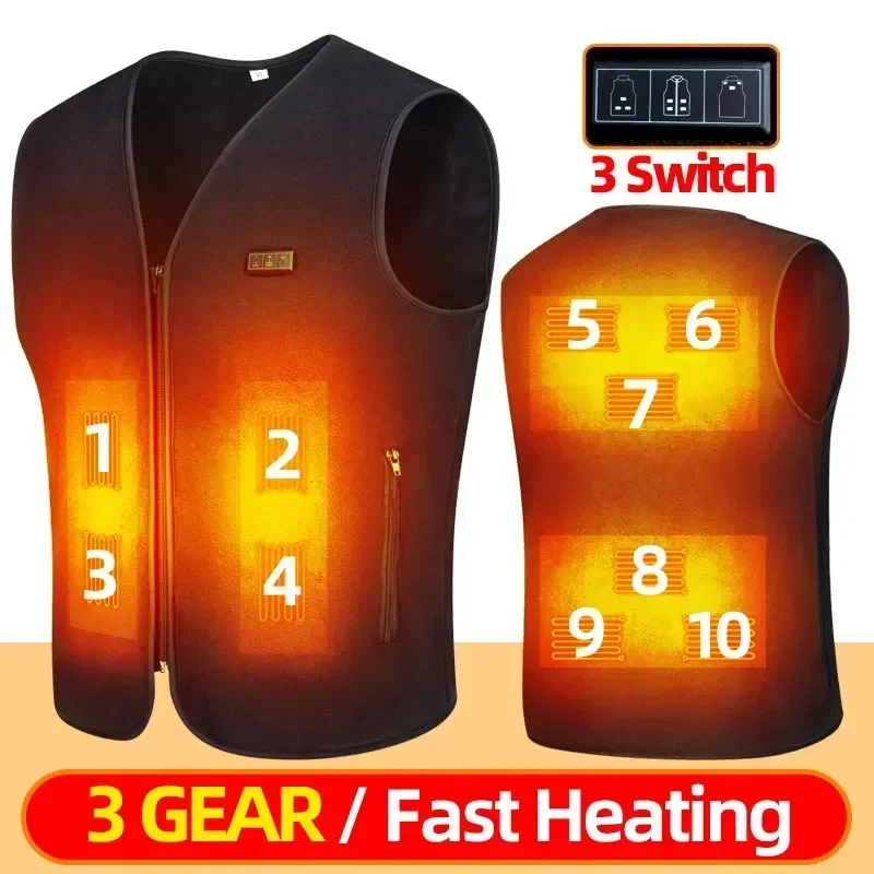 Smart Fleece Heated Vest Men USB Electric Heating Vest Women Rechargeable Heated Jacket Thermal Outdoor Hunting Heated Clothes