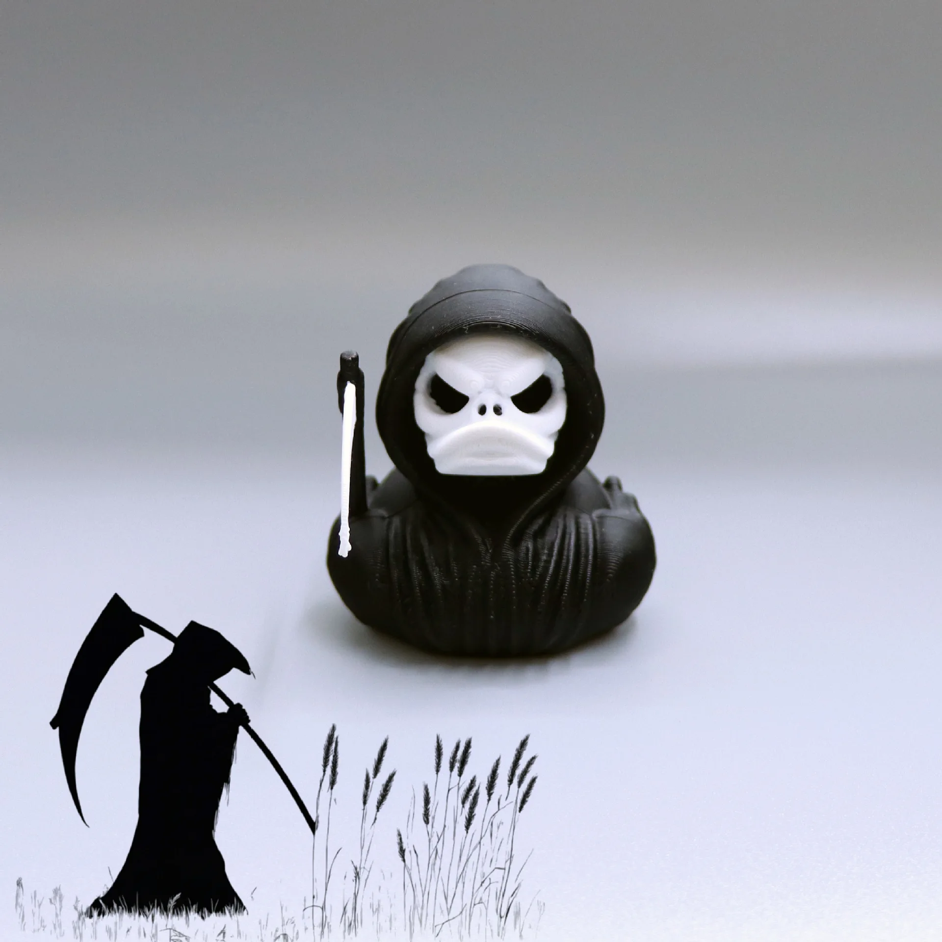 

3D Printed Grim Reaper Duck Creative Halloween Party Dress Up Ornament Model Home Decor Desktop Ornament for Halloween Gifts