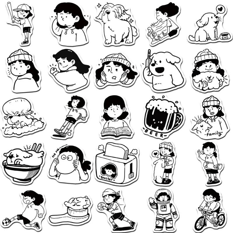 50pcs 만화 성격 소녀와 그녀의 강아지 크리 에이 티브 낙서 장식 스티커