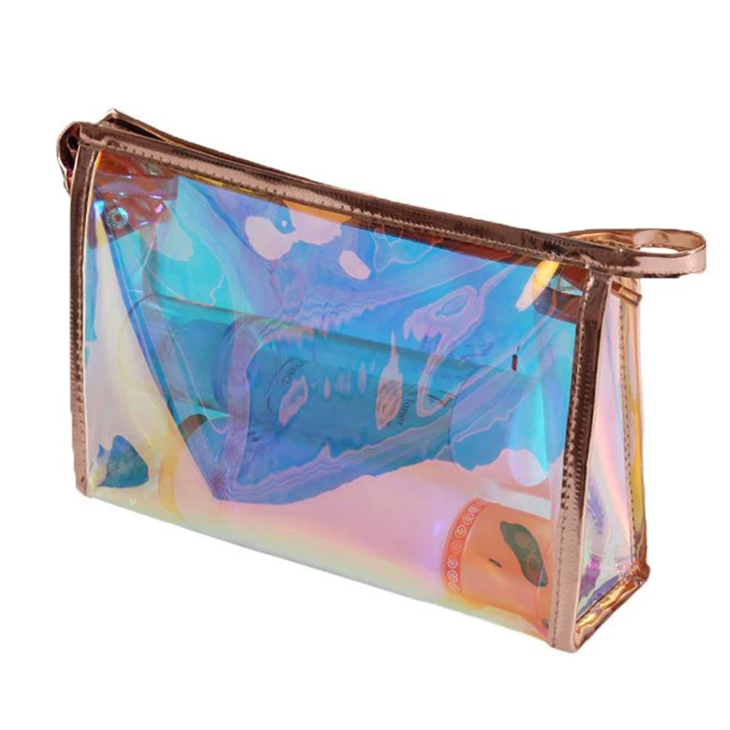 Colorful Holographic Women Cosmetic Bag TPU Clear Makeup Beauty Organizer Pouch