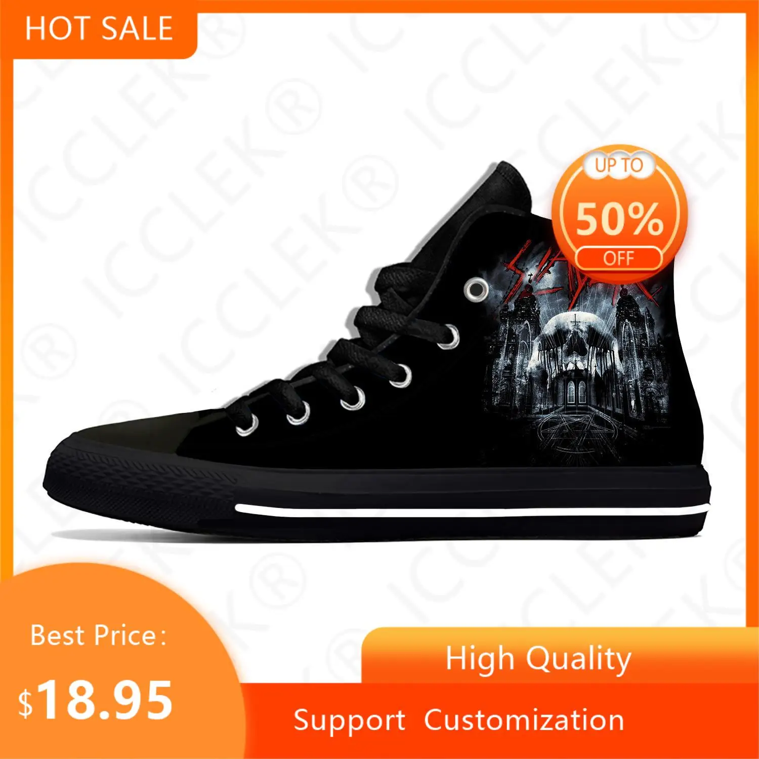 Slayer Heavy Metal Rock Band Horror Scary Fashion Casual Shoes High Top Breathable Men Women Sneakers Lightweight Board Shoes