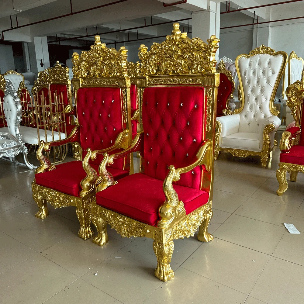 FSDKX  Selling Gold High Back King Queen Throne Chairs Luxury Wedding Royal for Bride and Groom Good