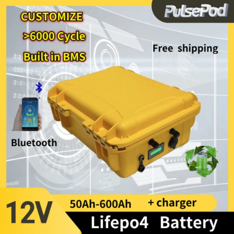 

Новый аккумулятор LiFePO4 12 В, 600 Ач, 500 Ач, 300 Ач, 200 Ач, 100 Ач, встроенный литий-железо-фосфатный элемент BMS, 6000 + циклы