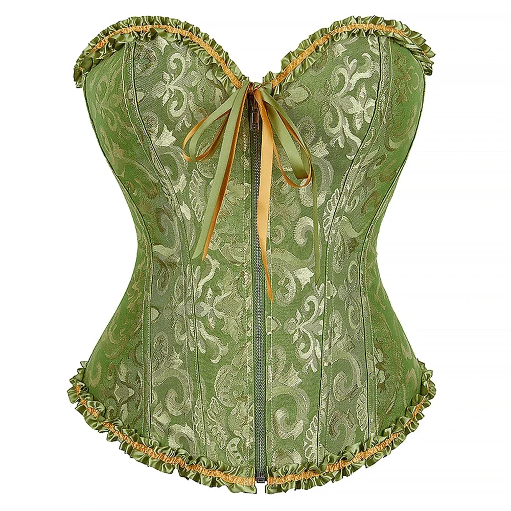 Corsets Bustiers Sexy Women Top Blouse with Zipper Corset Overbust Plus Size Floral Vintage Gothic Corsetto