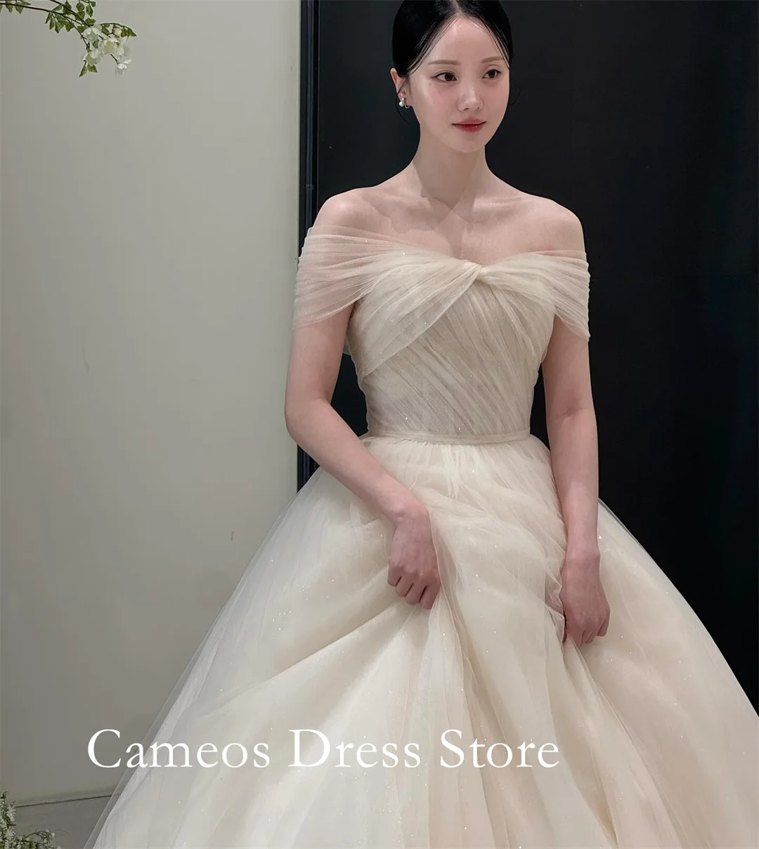 Off the Shoulder Wedding Dress Ligth Champagne Corset A-Line Photography Bridal Gown Floor Length Formal Wedding Dress For Women