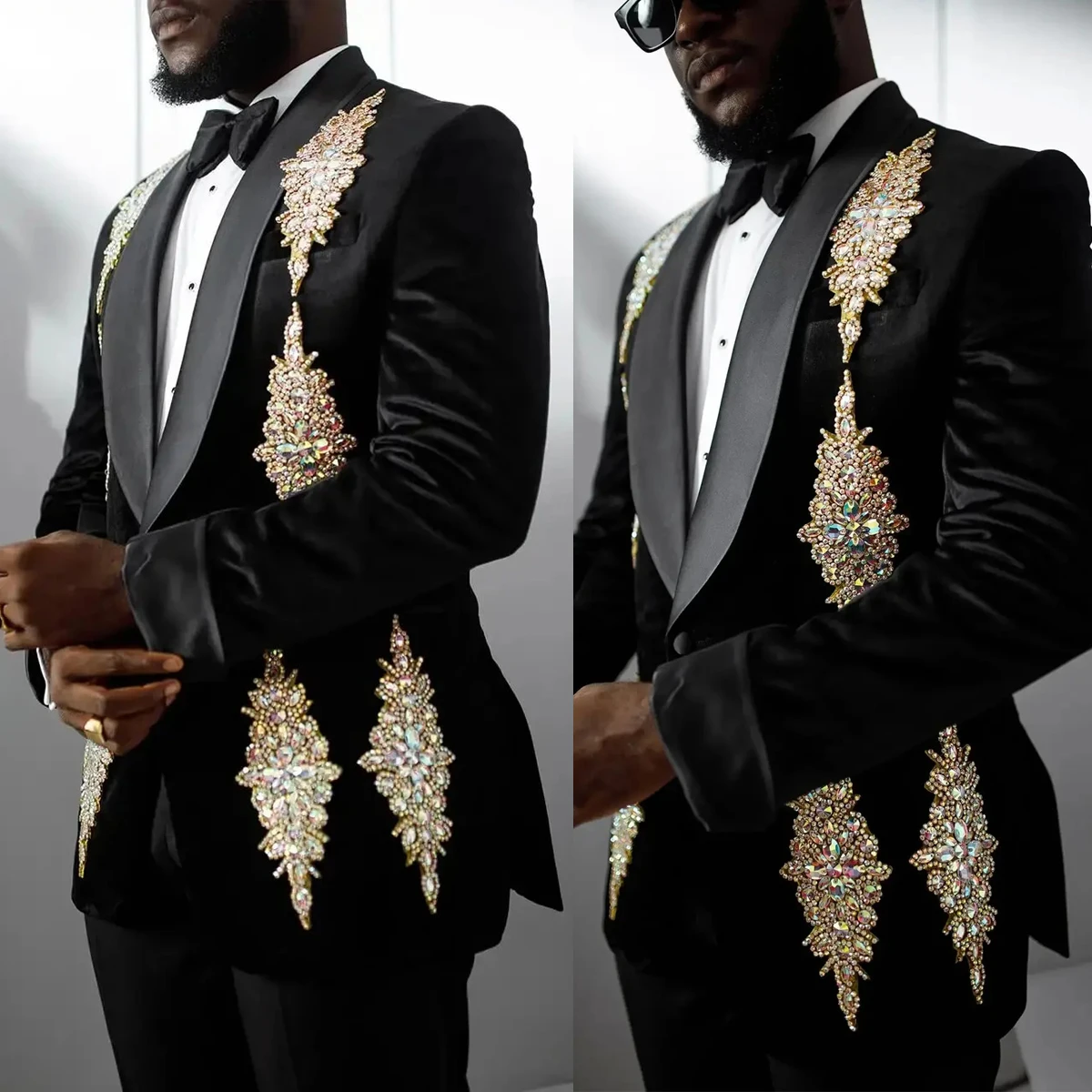 

Diamond Appliques Velvet Groom Suits Blazer One Piece Formal Suits Outwear Jacket Customized Evening Party Prom Pocket Jacket