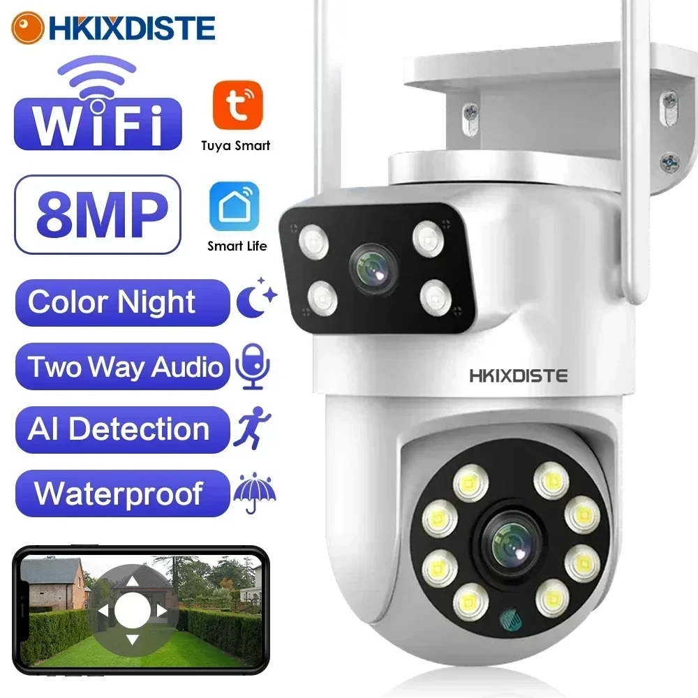 Smart Life 4K 8MP Dual Lens PTZ WIFI Security Camera Dual Screen Ai Human Auto Tracking Outdoor 4MP CCTV Surveillance IP Camera