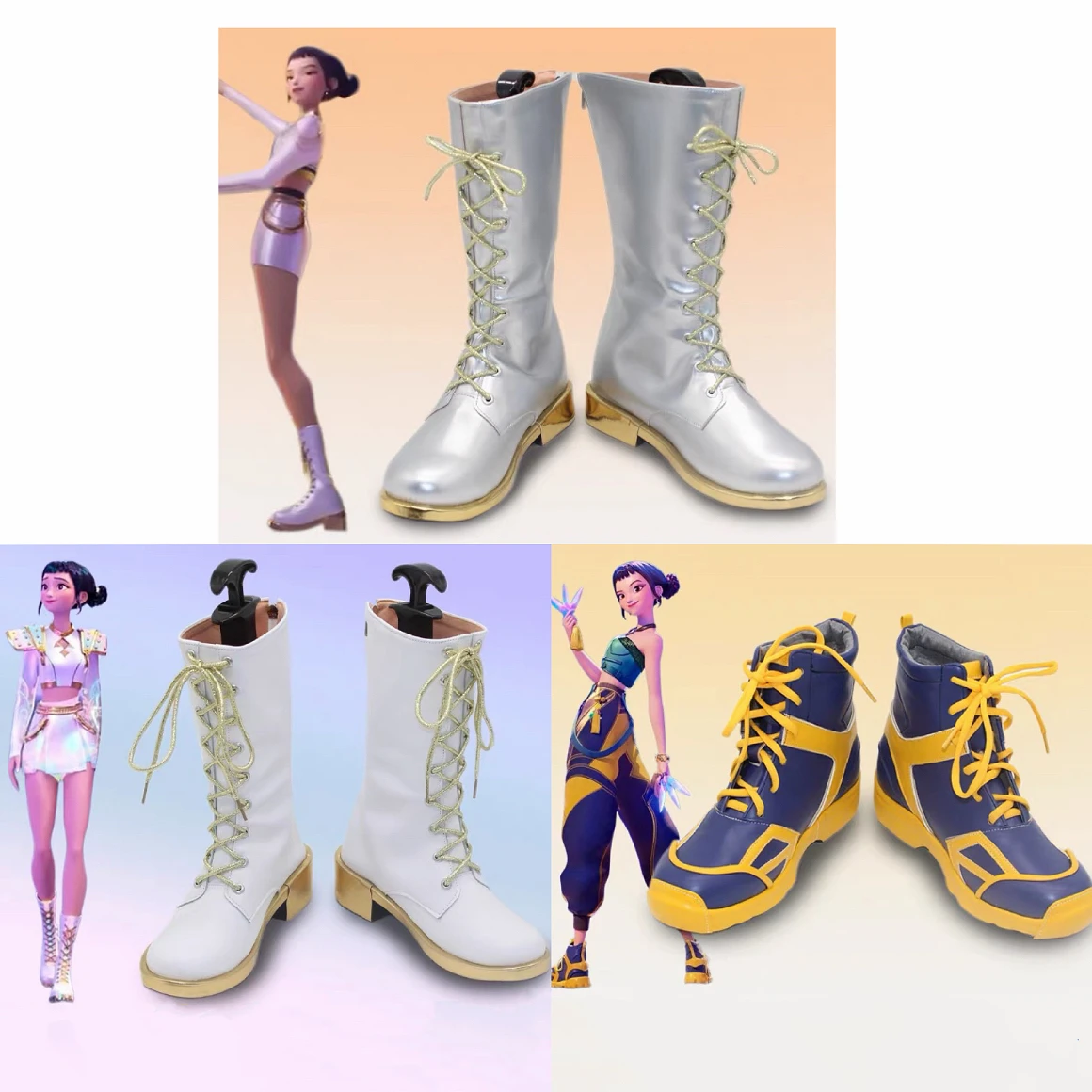 

Kpop Zoey Cosplay Shoes Huntrix Zoey White Boots Women Comic Casual PU Boots for Halloween Carnival Party Christmas