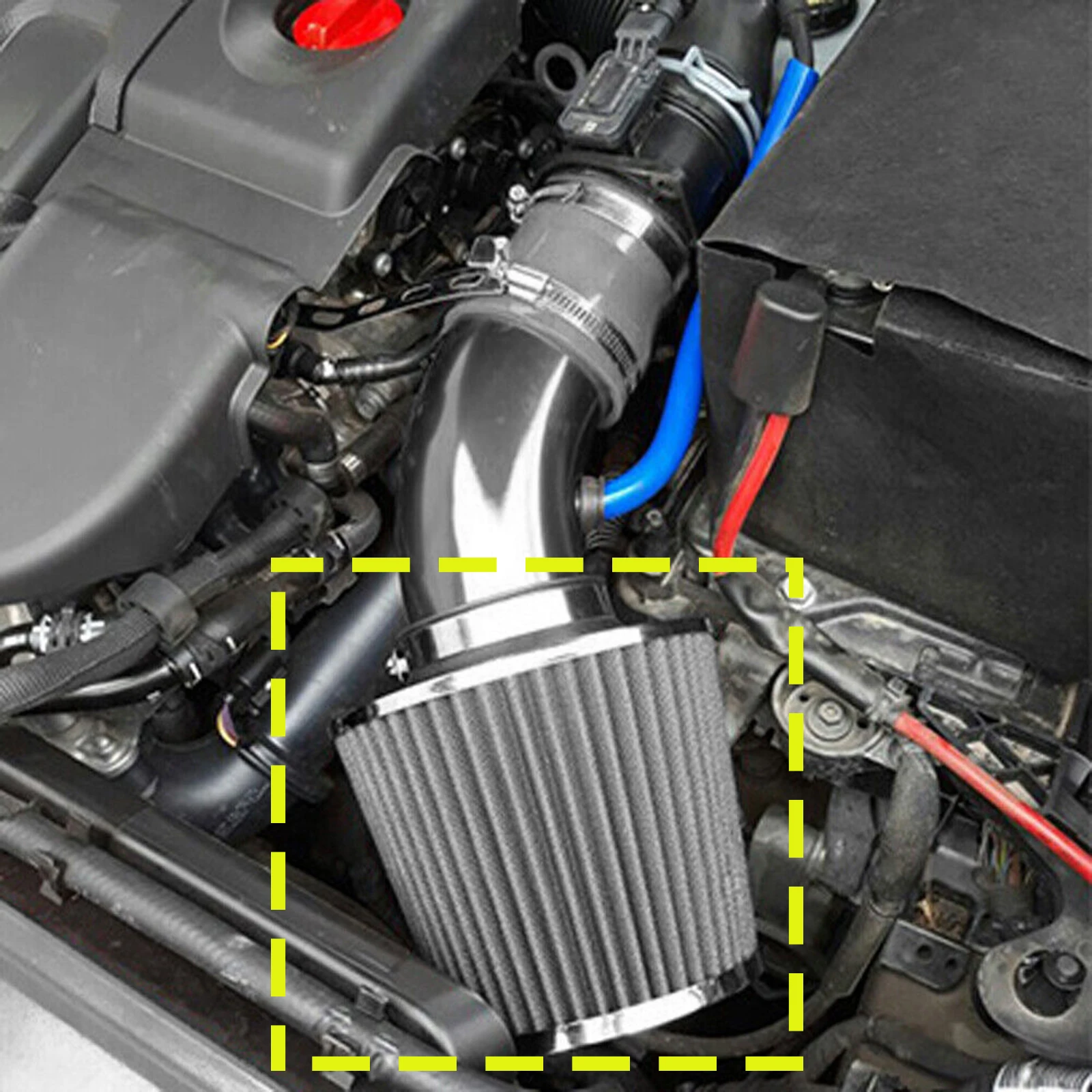 76mm Silver Finish Car Air Filter Induction Kit Performance High Power Sports Mesh Inlet Cold Air Intake Filter Cone Universal