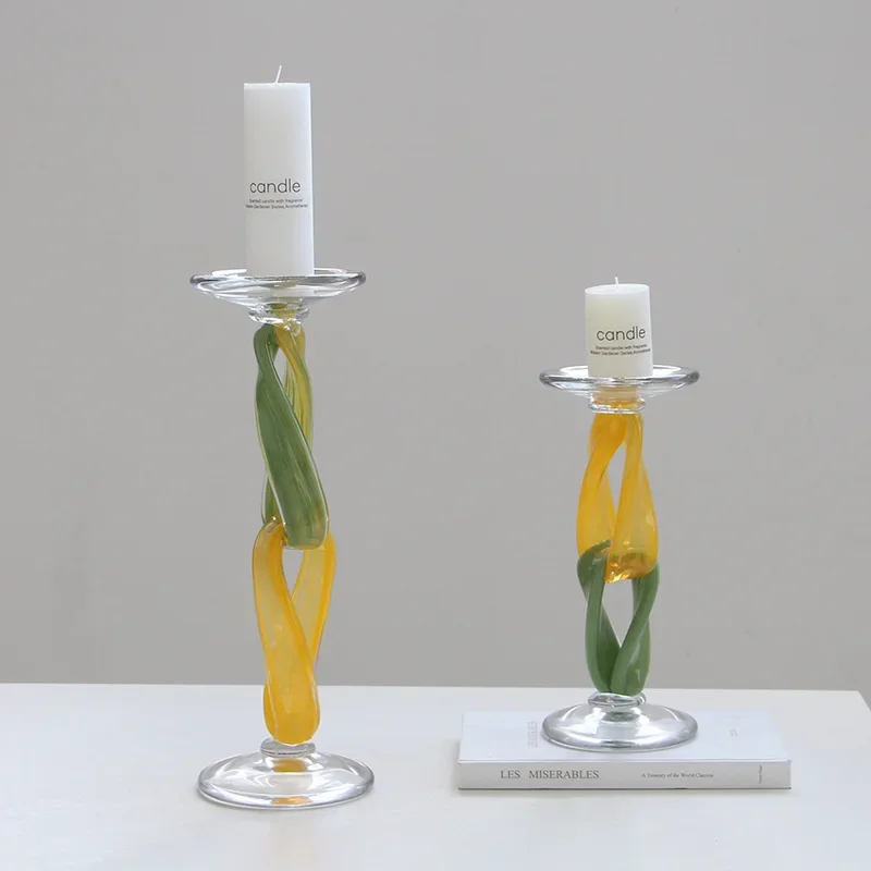 Geometric Colored Glass Candlestick Ribbon Buckle Candle Holder Twisted Ornaments Candle Stick Holder Home Decoration