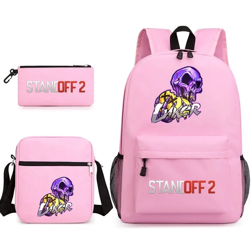 Standoff2 Backpack School Bag Pencil Case Shoulder Bag Three Piece Set Streetwear Fashion skull Print Children Durable SchoolBag