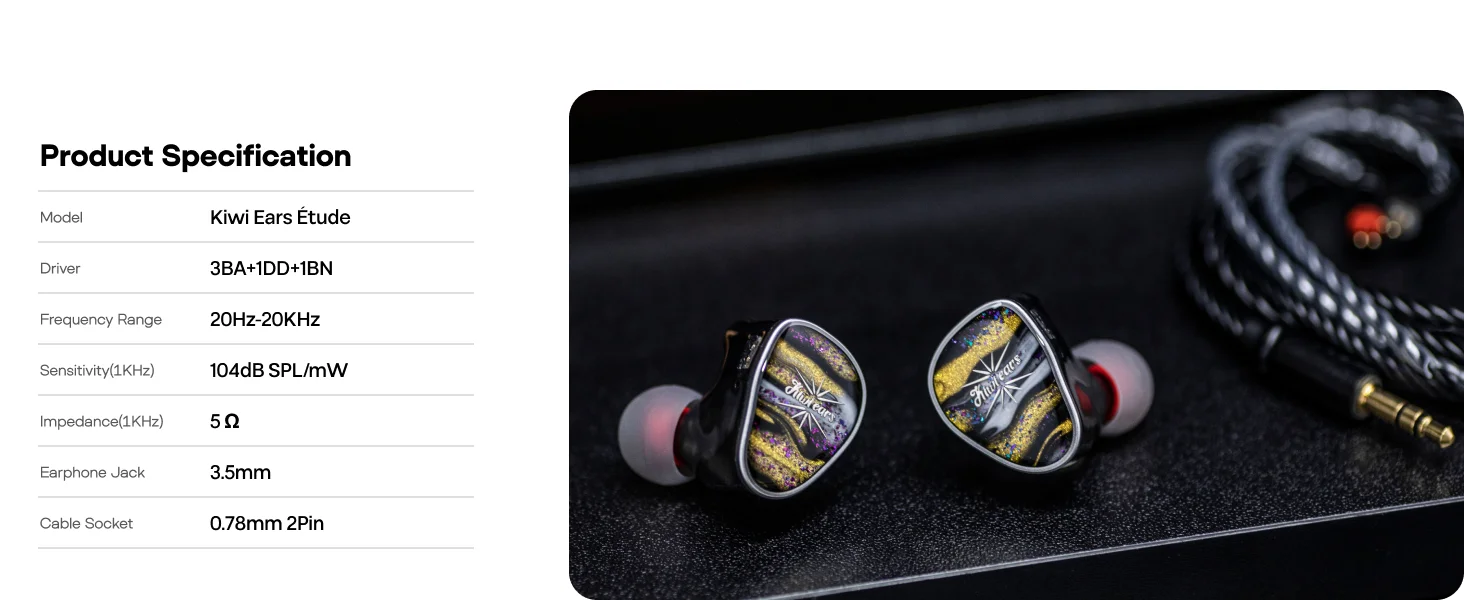 Linsoul Kiwi Ears Étude Beryllium DD + 3BA + Vibrationswandler HiFi IEM Kopfhörer mit Präzisions-Tuning-Ohrhörer mit Kabel – Detail 5