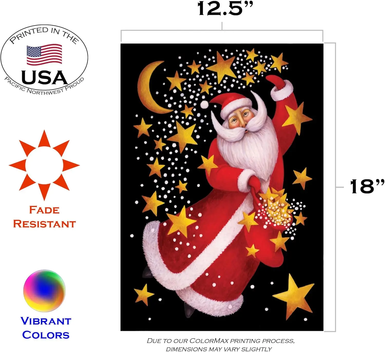 Toland Home Garden 111234 Celestial Santa Christmas Flag 12x18 Inch Double Sided Christmas Garden Flag for Outdoor House Winter