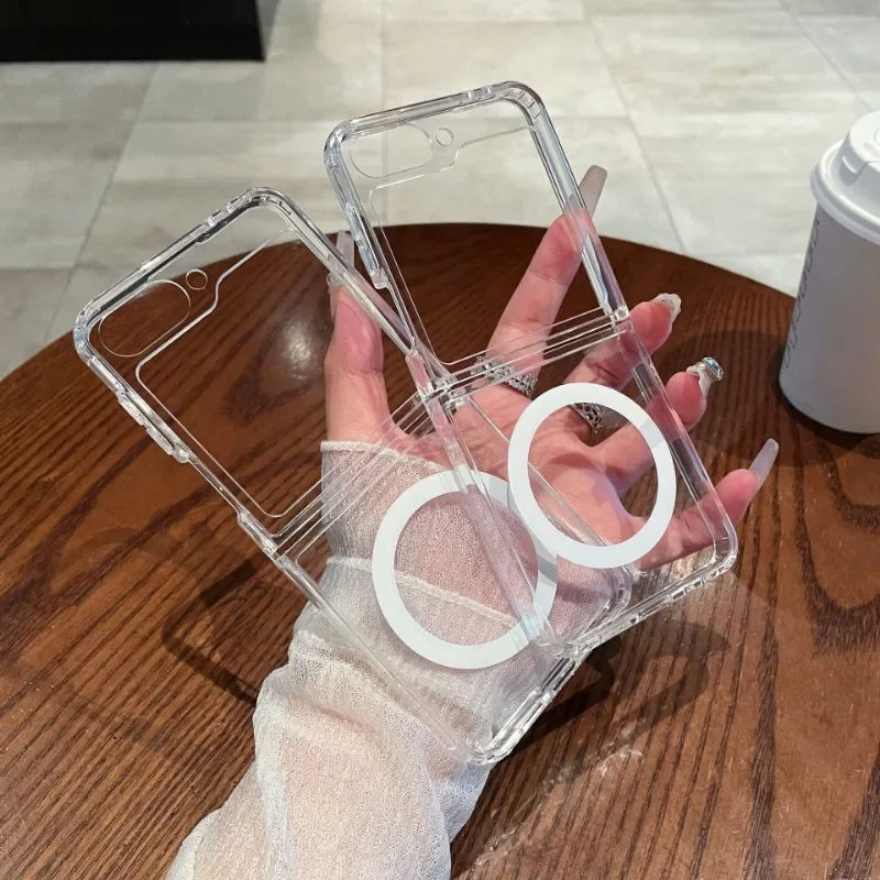 Para MagSafe funda de teléfono transparente para Samsung Galaxy Z Flip 6 5 4 3 Flip6 Flip5 Flip4 Flip3 5G funda protectora transparente anticaída