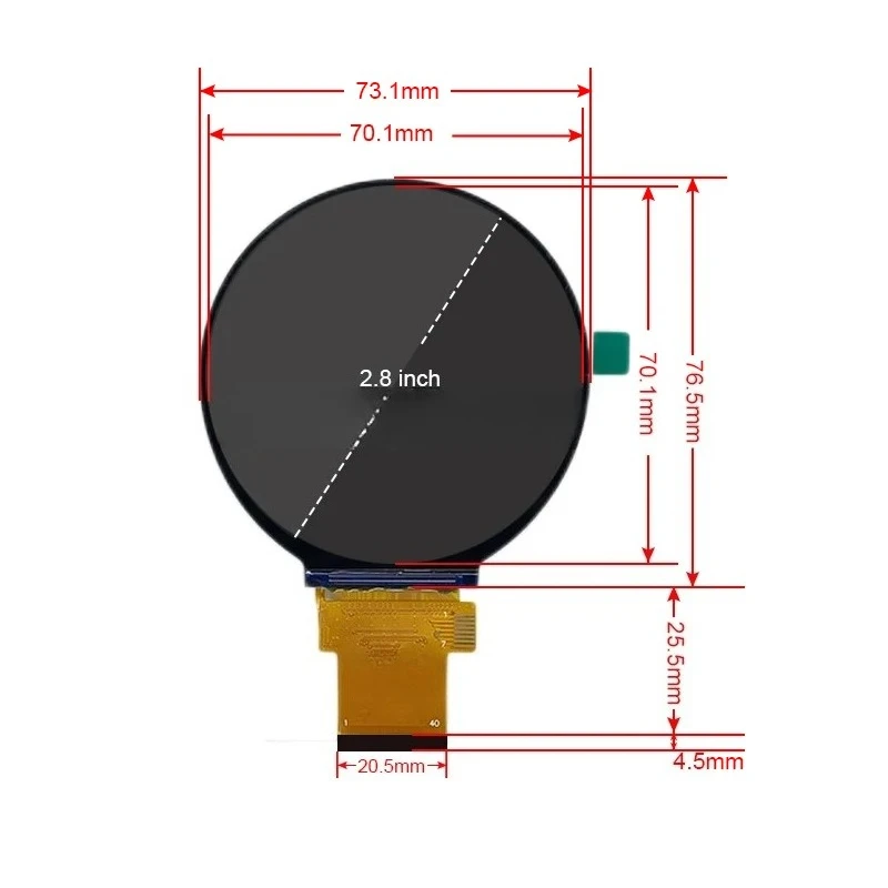 2.8 Inch Round Display Circular 480x480 RGB IPS LCD Module For Smart Home Appliance Automative Screen