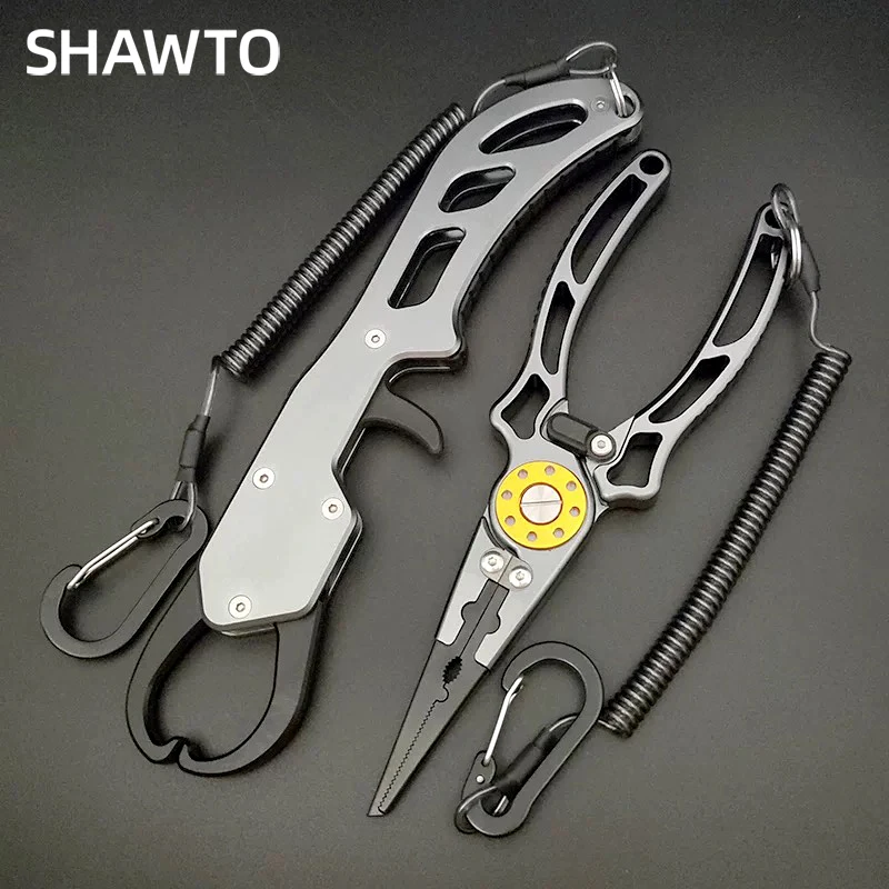 Shawto Multifunctional Fishing Grip Pliers Accessories Set Aluminum Alloy Fishing Lip Gripper Adjustable Grabber Tool Seawater
