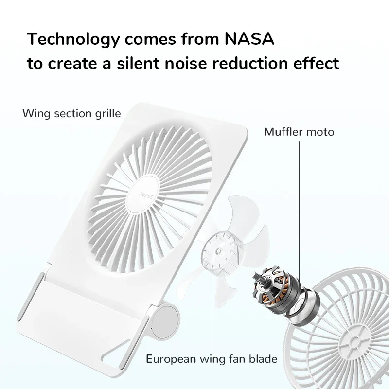 Tragbarer Mini-Ventilator, Desktop-Ventilator, USB-Aufladung, leiser, faltbarer, hängender, stehender Lüfter für Reisen, Büro, Zuhause