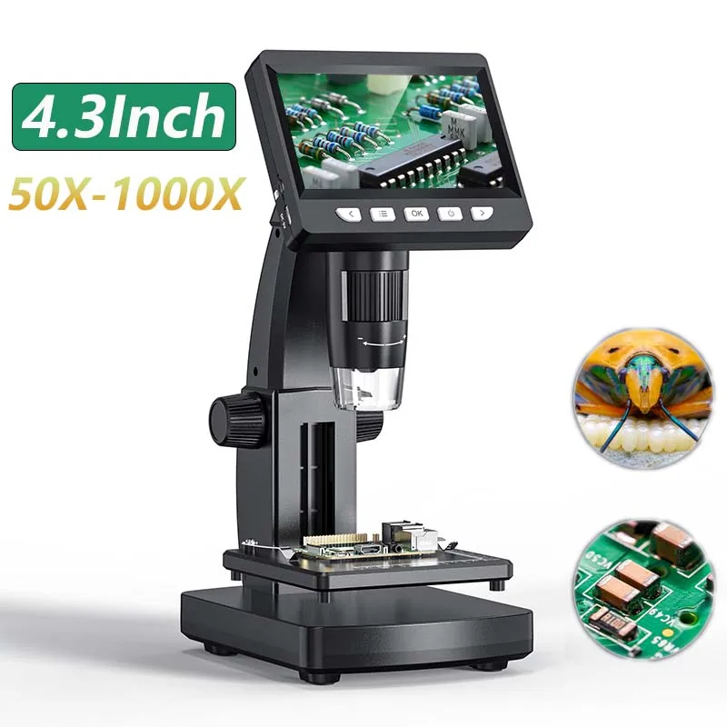 Digital Microscope 4.3inch 1000X Zoom 1080p 8LEDS Coin Microscopio Video Camera Microscope for Electronics Repair Soldering