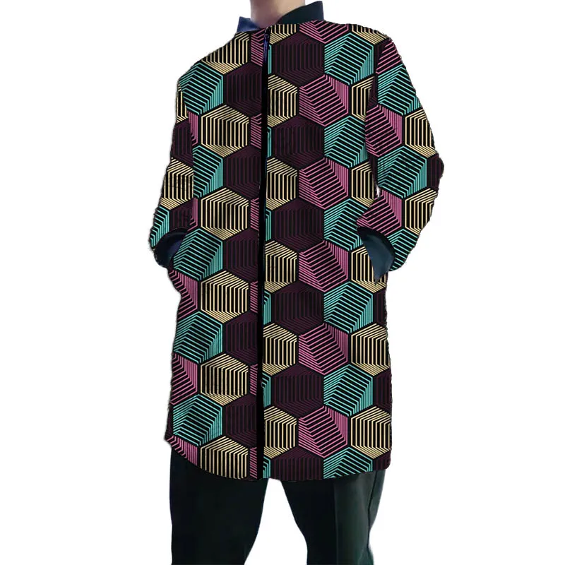 Jaqueta bomber masculina sob medida, design moderno, estampa de alta costura africana, gola longa, casaco masculino de alta costura nigeriana