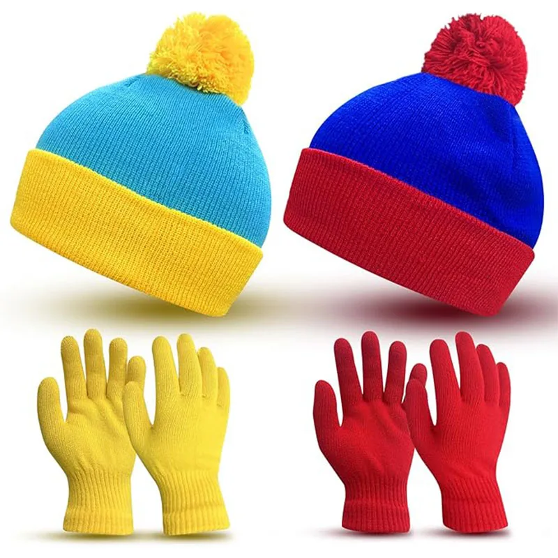 

2pcs Christmas Cosplay Funny Beanie Hat and Gloves Set Winter Warm Classic Knitted Hat Halloween New Year Costume Accessories