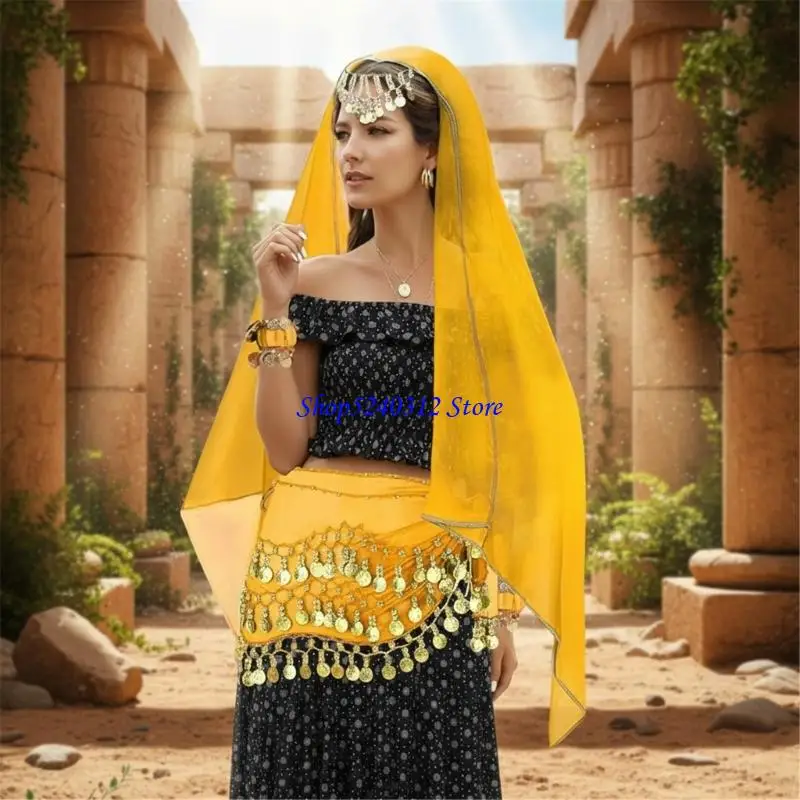 634C 여성용 밸리 댄스 의상 벨리 댄스 엉덩이 스카프 손목 팔찌 헤드 스카프 세트 할로윈 의상