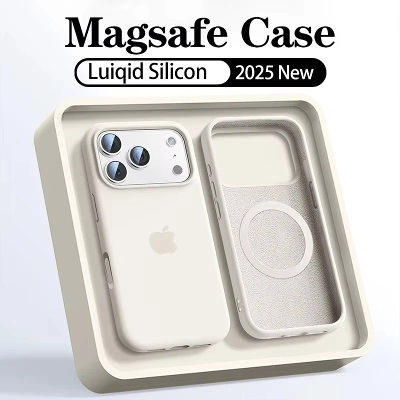 Étui Magsafe en Silicone liquide d'origine pour Apple IPhone 17 13 15 16 14 Pro Max sans fil 15 16 Plus 17 couverture souple magnétique aérienne
