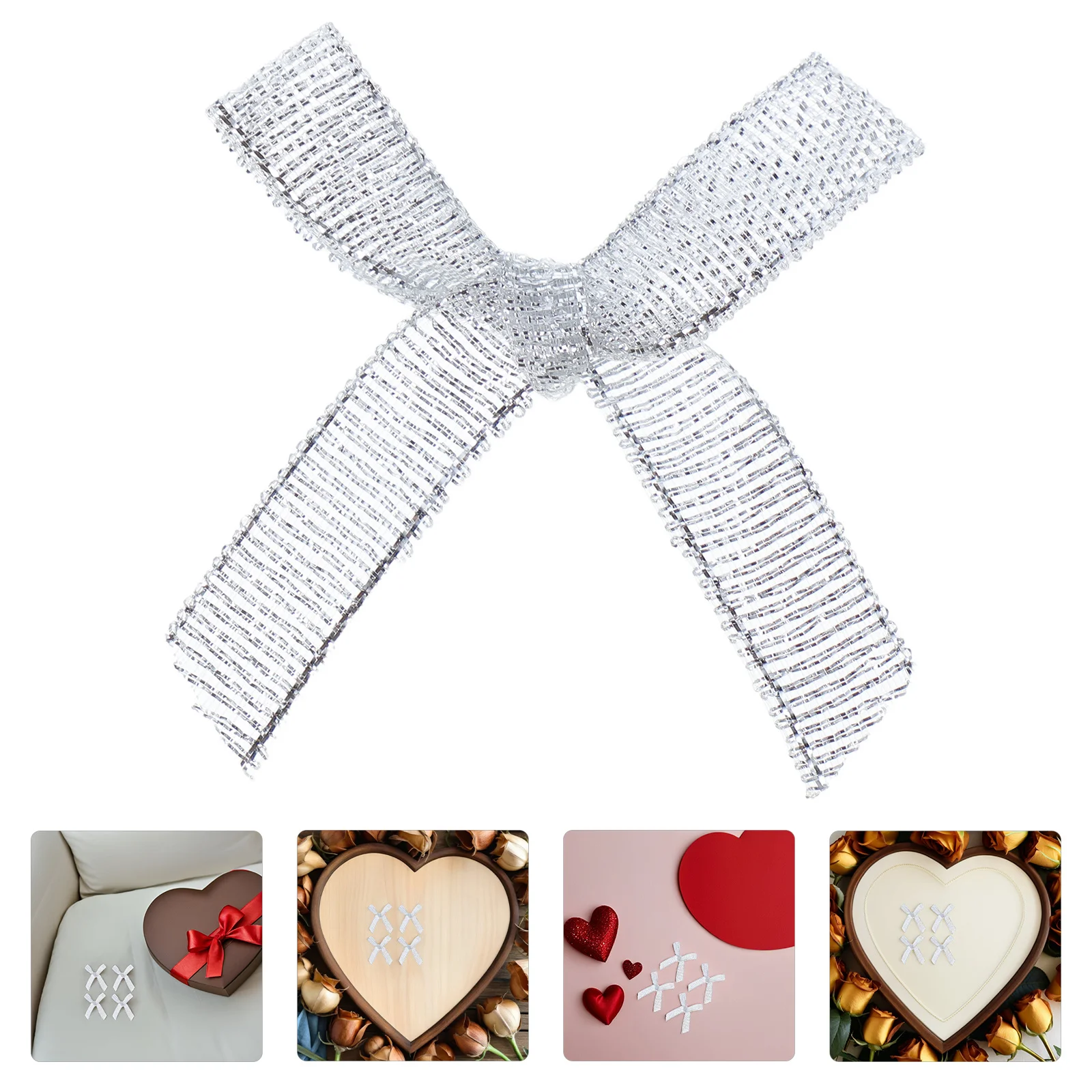 

100Pcs Silver Pre-Tied Satin Mini Ribbon Bows for Craft Wedding Party Decorations Scrapbooking Sewing Gift Wrapping