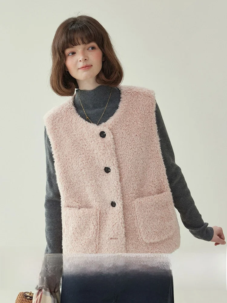 

AMUU Оригинальный двусторонний меховой жилет-куртка для женщин, новая зимняя модель, уютный многослойный топ, верхняя одежда свободного кроя