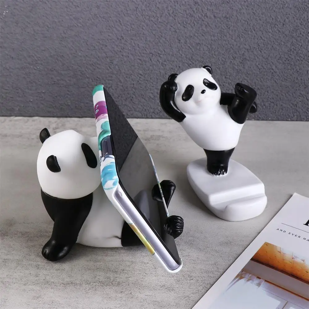 Suporte stands panda suporte do telefone móvel panda estatuetas dos desenhos animados suporte do telefone plástico bonito suporte do telefone móvel decoração de mesa