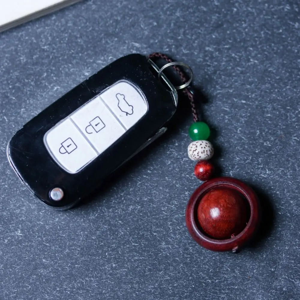 3D Car Key Chain Natural Rosewood Short Lanyard Keychain Holder Fine Carving Handmade Mobile Phone Pendant Men and Women