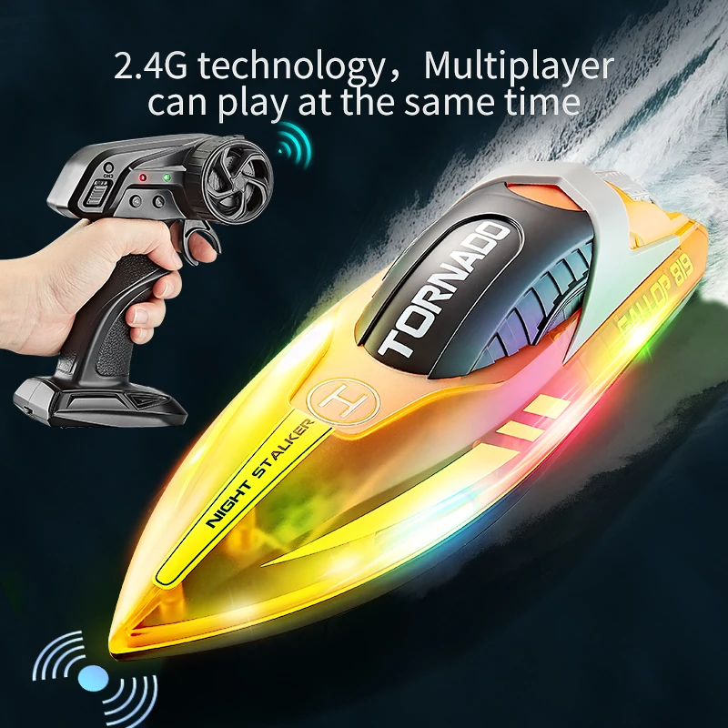 Remote Controll Toys HJ819 High-speed Speedboat Transparent With LED Light Boat Electric Waterproof Children's RC Toy Boat Model