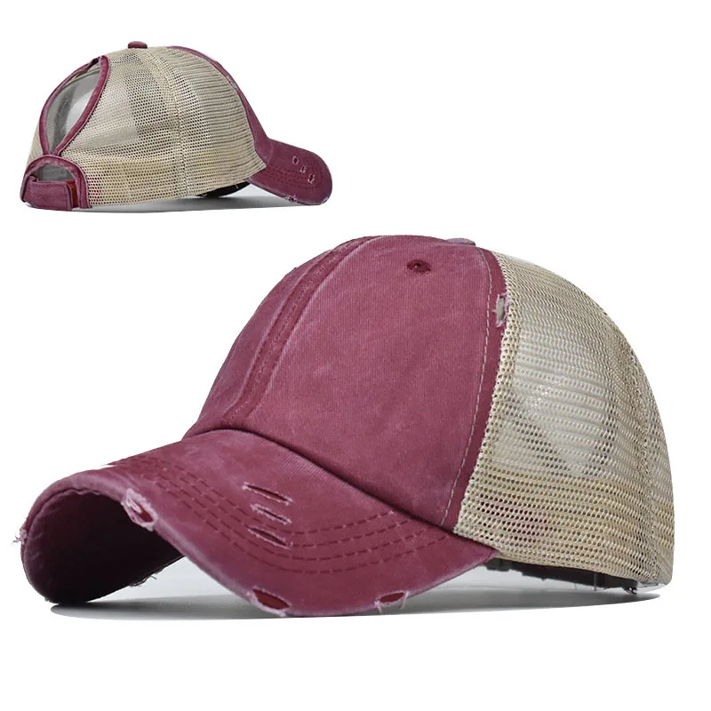 Retro Washed Distressed Holey Breathable Mesh Baseball Cap. Multiple Colors Available. Suitable for Outdoor Leisure and Sports.