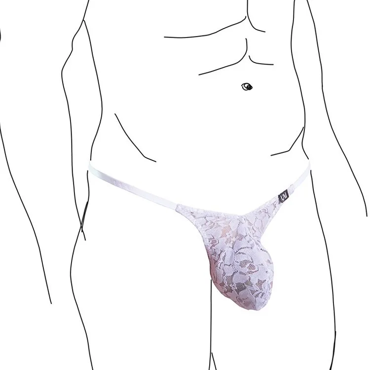 Men Sexy Lace G-String T-Back Thong Underwear Low Waist Breathable Color Contrast Bulge Pouch Panties