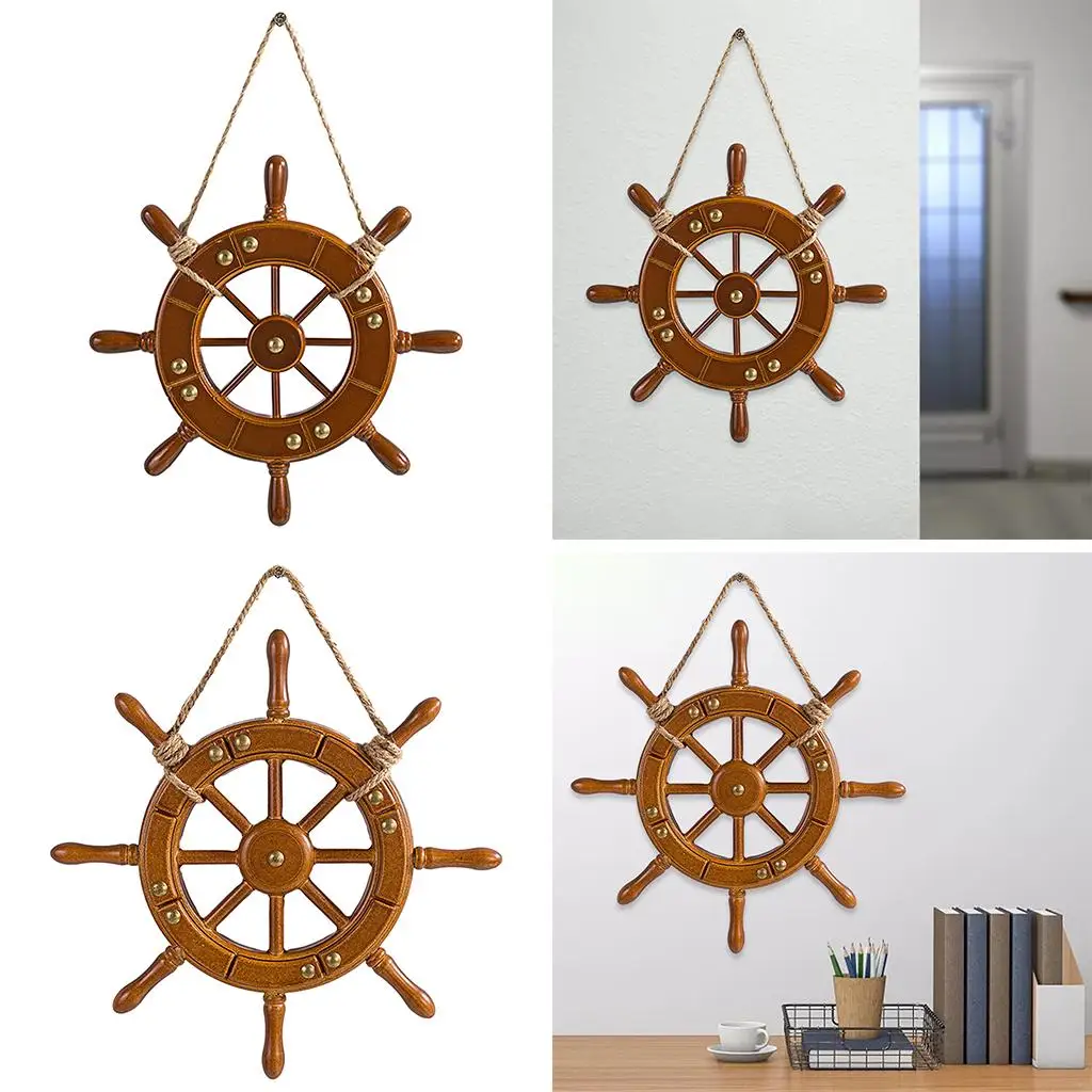 Mediterranean Retro Creative Wood Rudder Steering Wheel Bar Home Decoration Bar Wall Ornaments Hanging Crafts