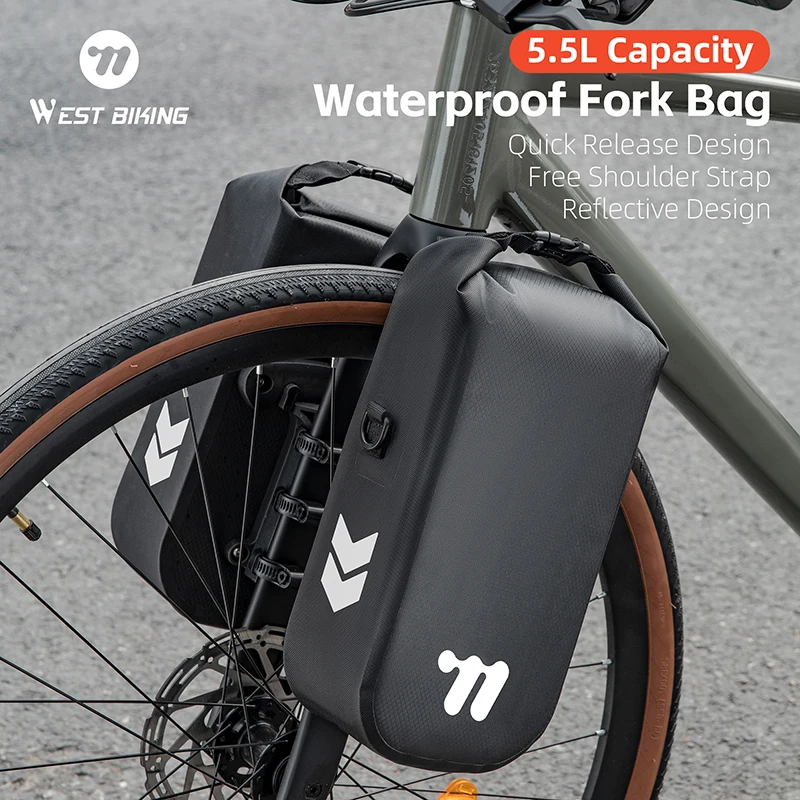 

Велосипедная сумка на переднюю вилку WEST BIKING, 5,5 л, полностью водонепроницаемая, быстросъемная, для хранения, аксессуары для MTB и шоссейных велосипедов