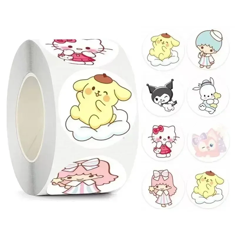 200/500pcs/roll Cartoon Kuromi  Cinnamoroll My Melody Hello Kitty Pompompurin Pochacco Children Toddler Praise Stickers