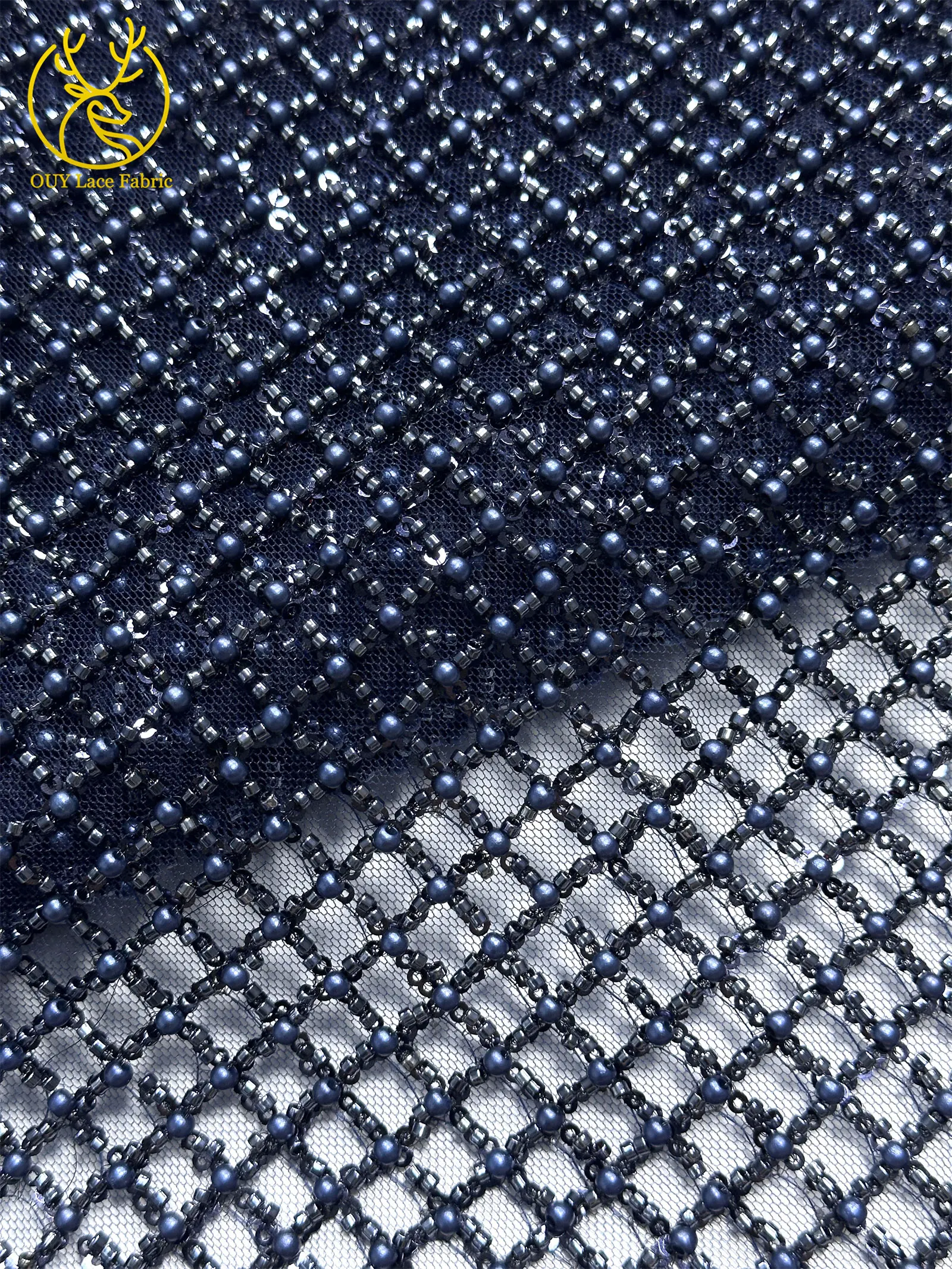 Luxuriöser Partykleid-Spitzenstoff, Tüll-Spitzenstoff mit Perlen, Hochwertiger Pailletten-Netz-Spitzenstoff für Hochzeitskleider, 5 Yards – Detail 29