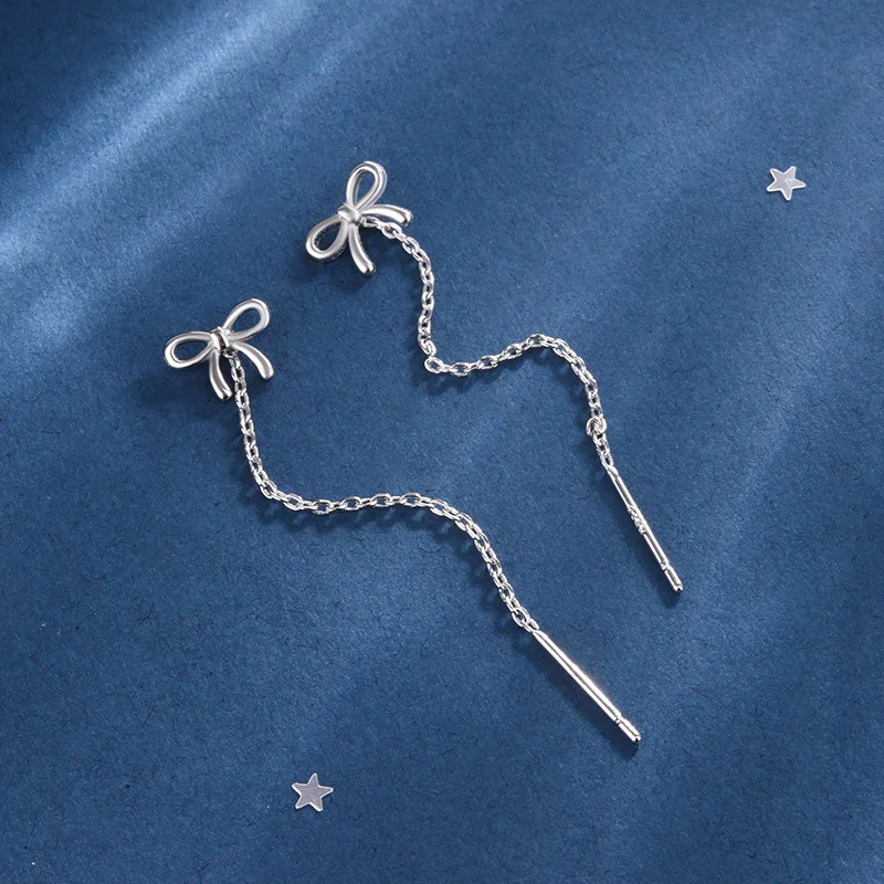 Trendy Simple Long Wire Tassel Thread Chain Climb Star Bow Pendants Drop Earrings for Women Straight Hanging Ear Jewelry