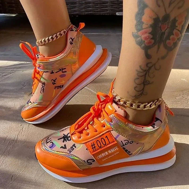 

2024 new Running Women's Platform Sneakers Thick Bottom Spring Ladies Casual Vulcanize Shoes Orange Big Size 43 Female Shoe