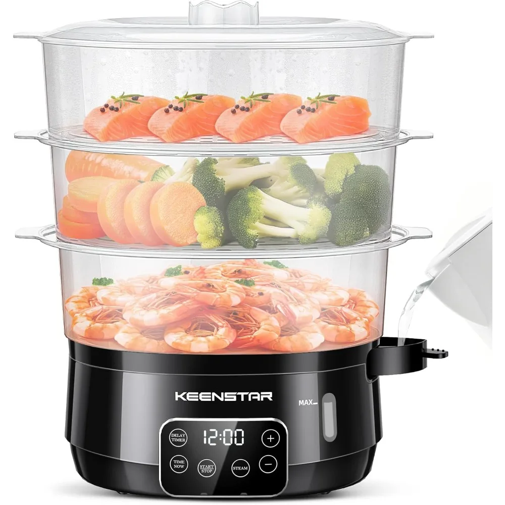 

2024 New 13.7QT Electric Food Steamer for Cooking, Vegetable Steamer with 3 Tiers BPA-Free Baskets