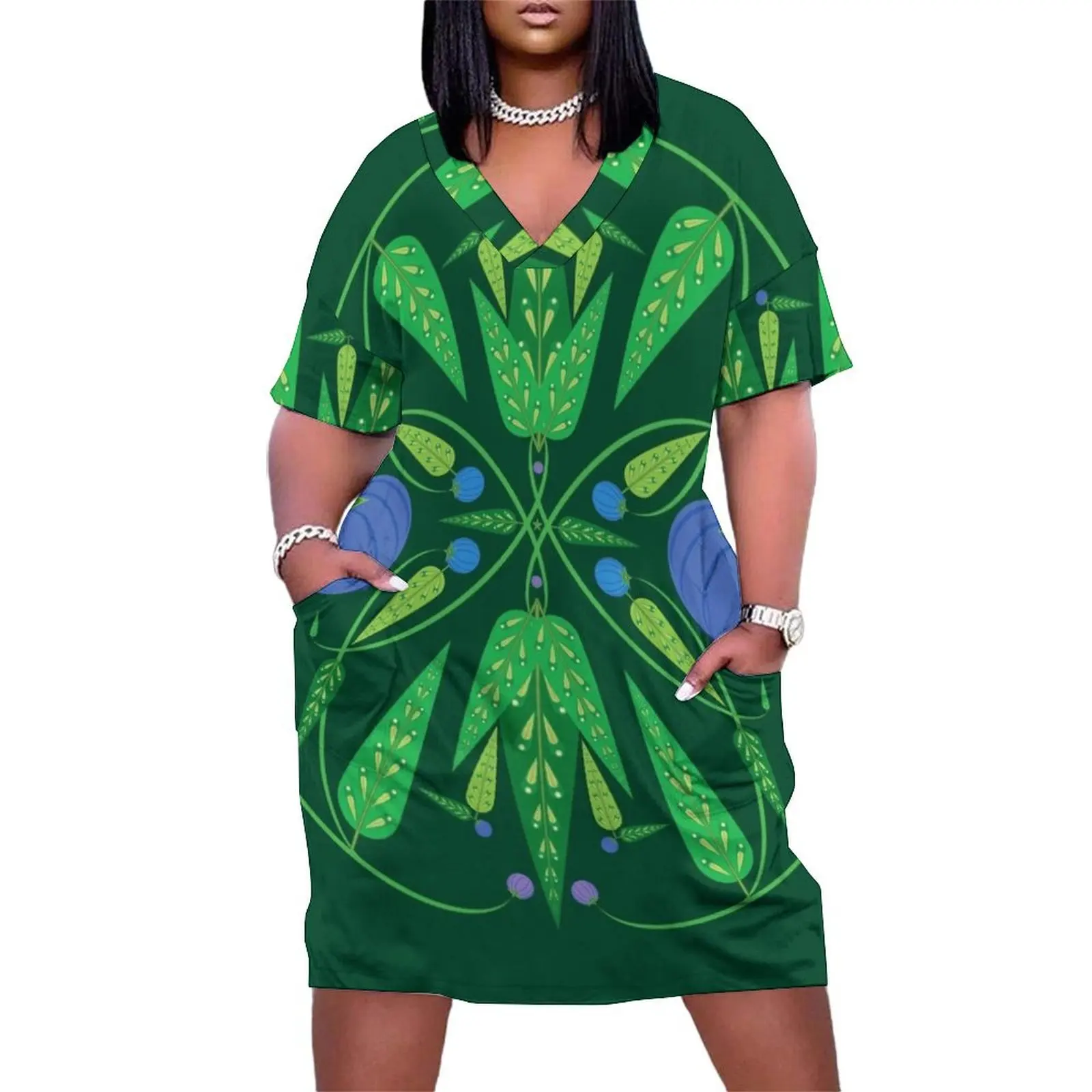 Guardian Of The Blueberries - Dark Green Loose Pocket Dress dresses ladies 2025 summer summer clothes for women